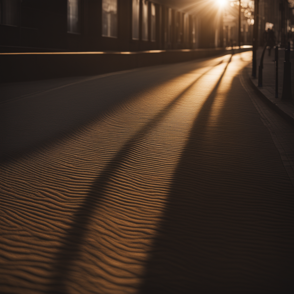 Image of Road during sunrise, casting long shadows